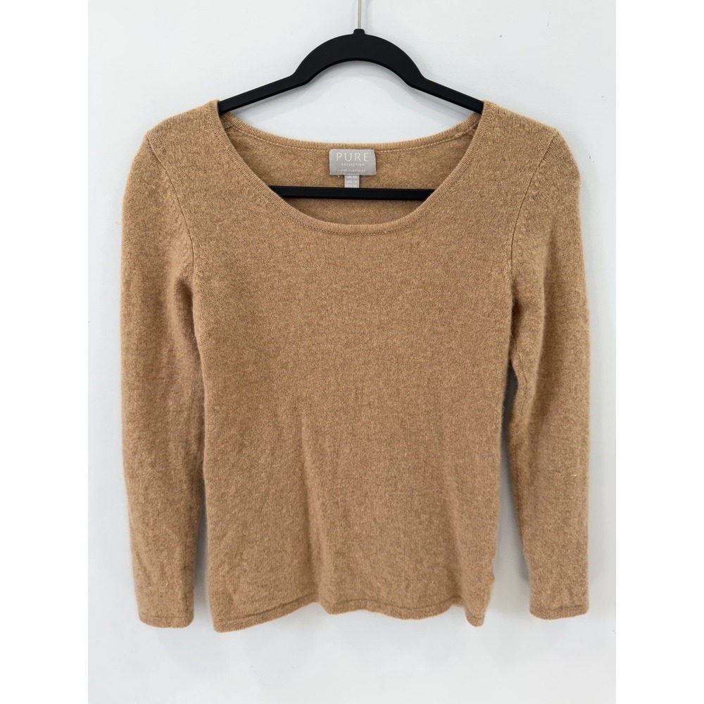 Pure Collection 100% Cashmere Tan Scoop Neck Sweater Size 4